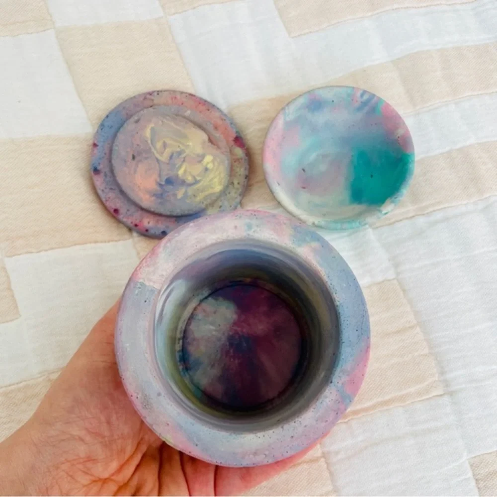 HANDMADE‎ Marbled Concrete Jewelry Jar & Small Bowl